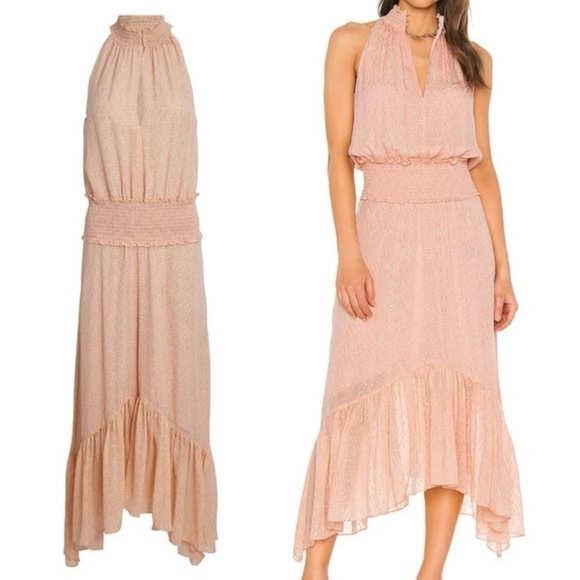 A L C peach sleeveless dress with gold threading throughout New with tags size 6 - Picture 3 of 11